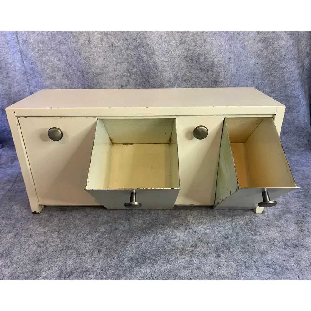Vintage EMCO Binister Metal 4 Bin Canister, White, Counter or Wall Mount, 1950s